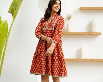 New Sita-bohemian Dress,hand Block Printed Cotton,casual