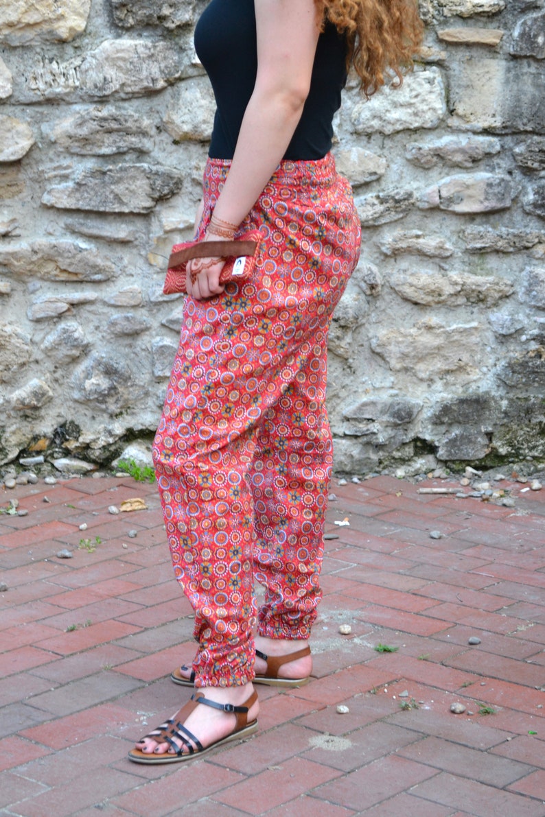 Amber-TrousersPants,Side Pockets,Floral,Pure Cotton,Casual,Meditation,Holiday,Harem Pants,Bohemian,Ethical Fashion,Handmade