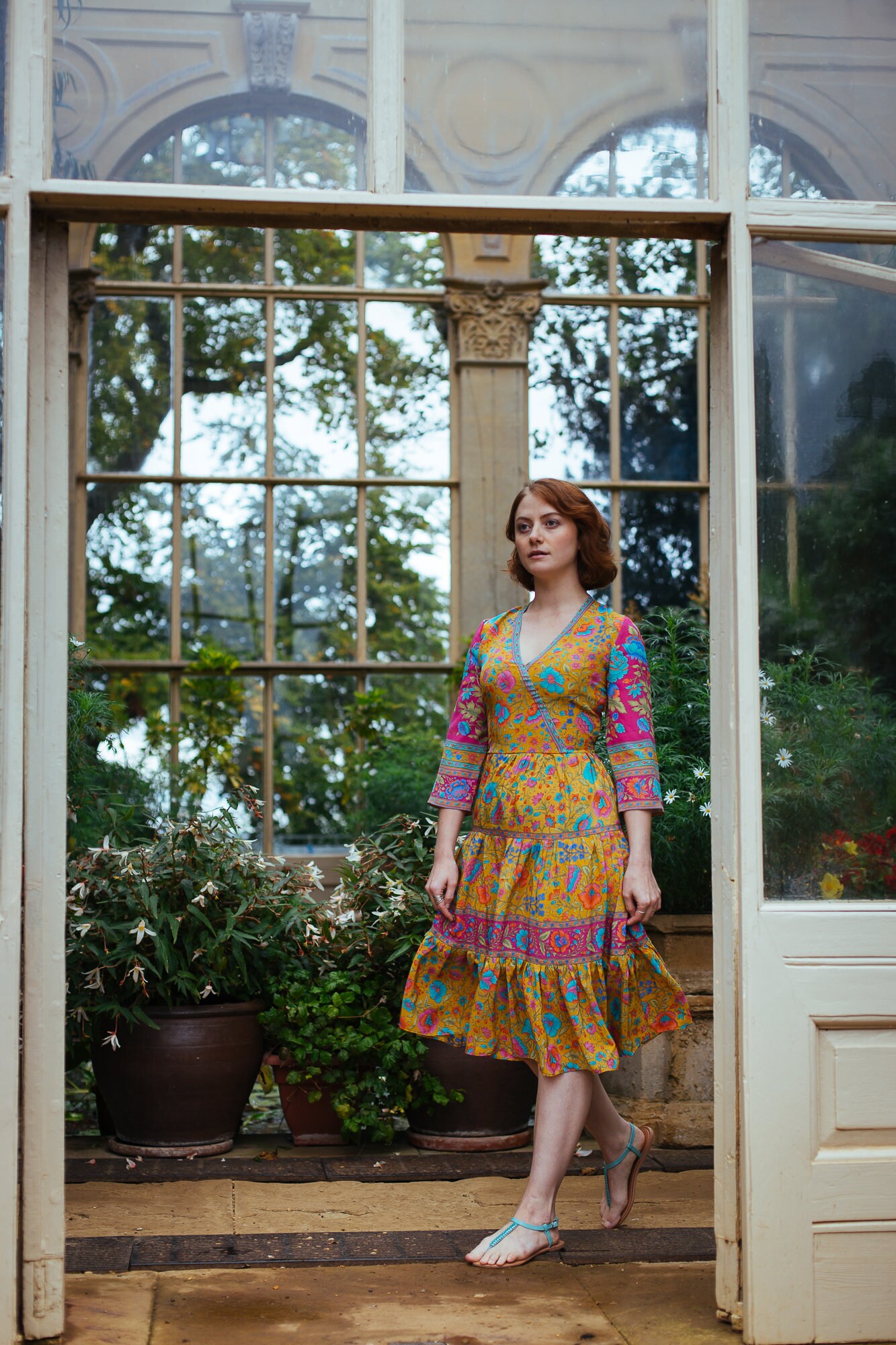 Jardin-pure Silk Dress,knee Length,bohemian,casual
