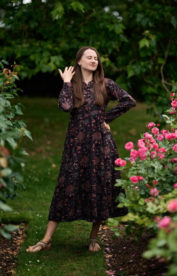 Madeleine-Dress,Calf Length,Hand Block Printed,Bohemian,Black,Red,White,Casual,Occasional,Pure Cotton,Handmade,Ethical Fashion,Panelled Madeleine-Dress,Calf Length,Hand Block Printed,Bohemian,Black,Red,White,Casual,Occasional,Pure Cotton,Handmade,Ethical Fashion,Panelled