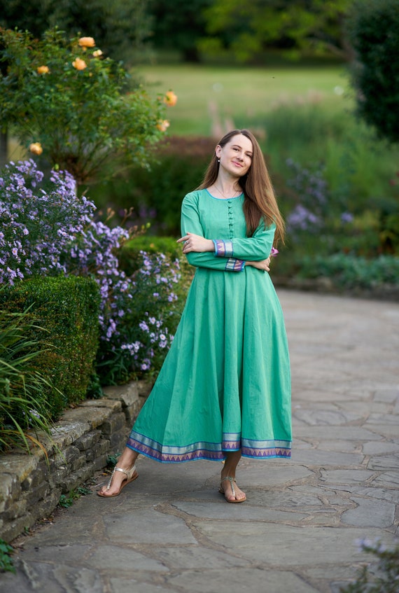 Ease-dress,calf Length,hand Loom,bohemian,green,casual,occasional,pure Cotton,handmade,ethical Fashion,panelled - Etsy Ireland Ease-dress,calf Length,hand Loom,bohemian,green,casual,occasional,pure Cotton,handmade,ethical Fashion,panelled - Etsy Ireland