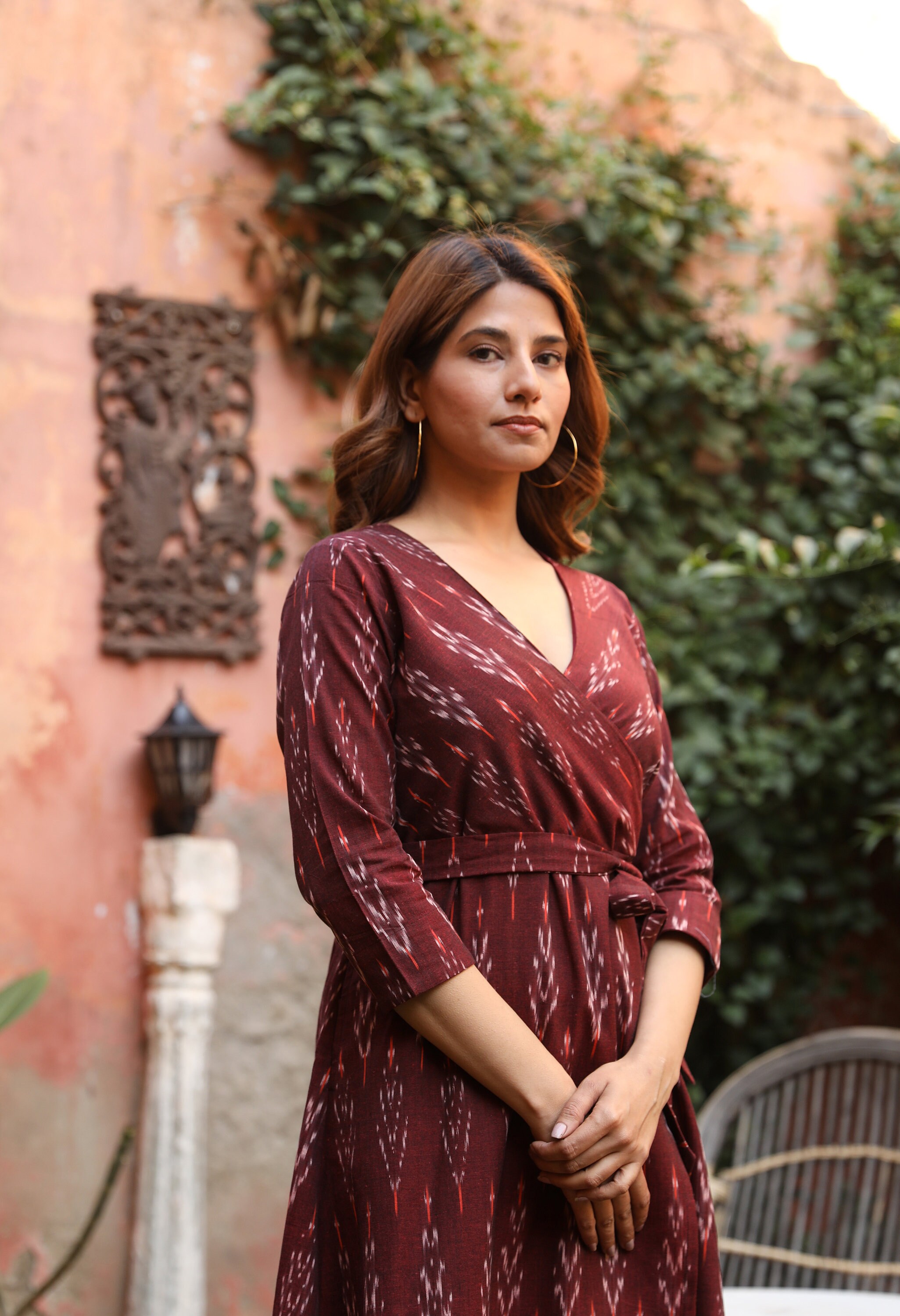Maroon floral wrap dress outlet