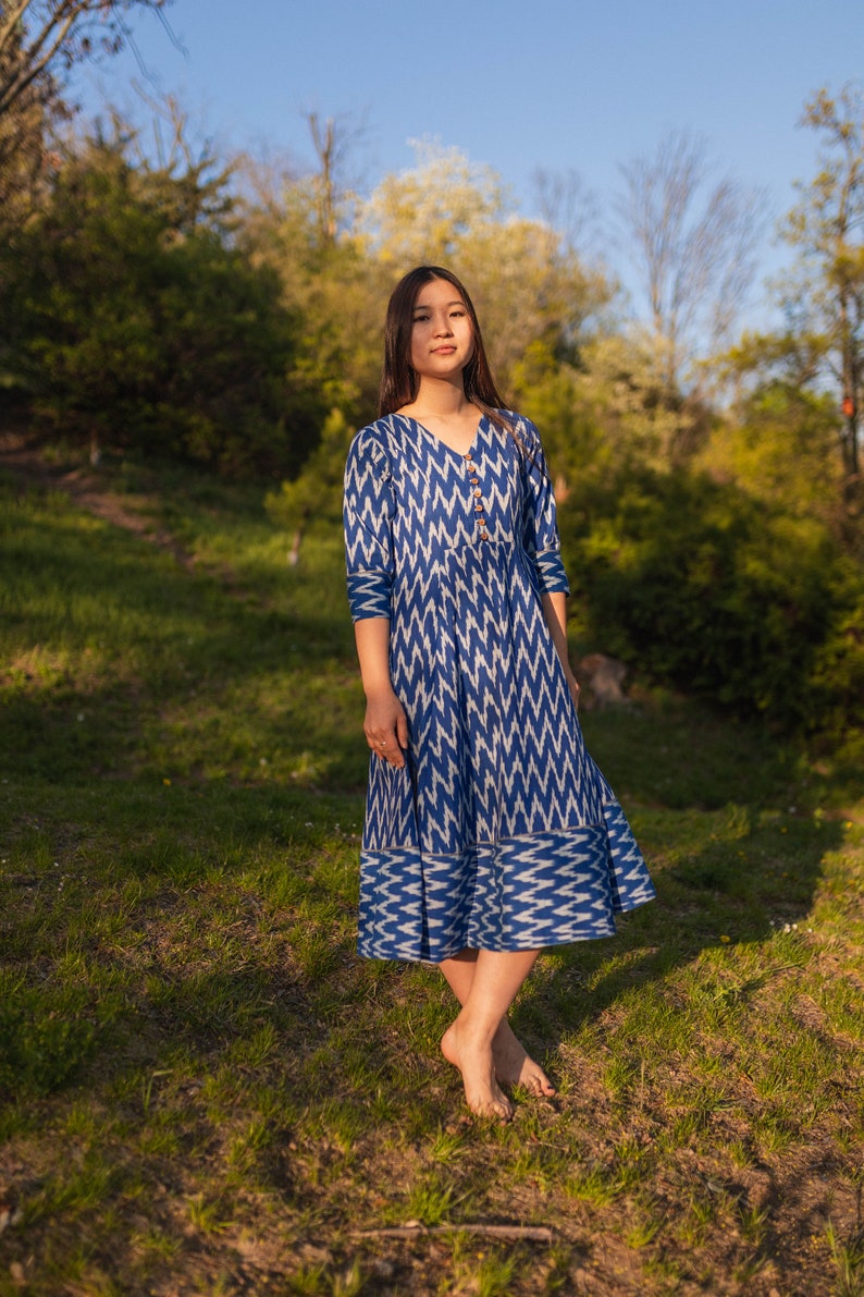 Red Handloom Ikat Ankle Length Rhea Dress main image 1