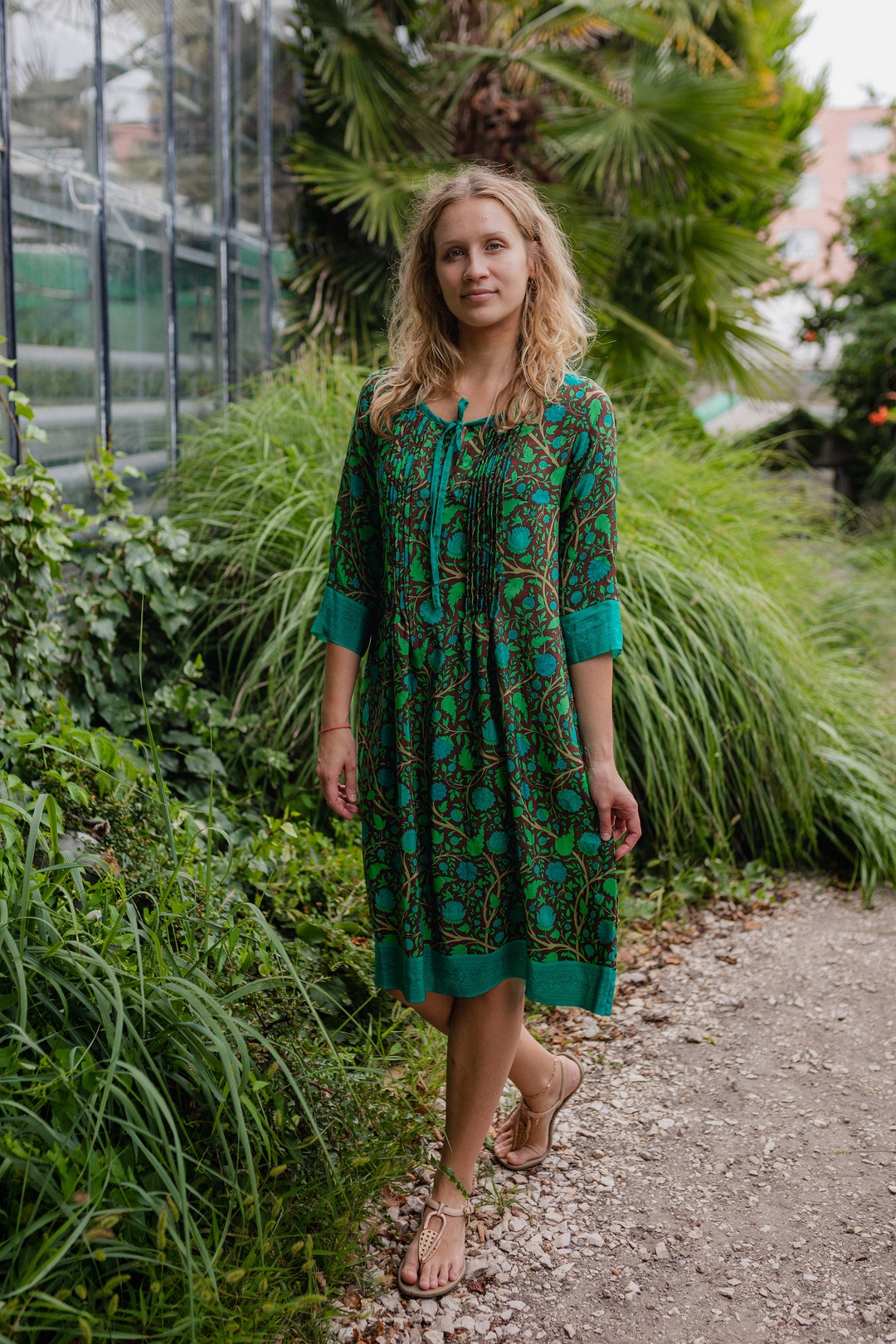 boho tunic dress Cotton 2022, CS-075 GOLD Wear it with caual jeans Beige Boho Tunic Dress With