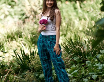 India-Trousers/Pants,Side Pockets,Hand Printed,Casual,Meditation,Holiday,Harem Pants,Bohemian,Handmade,Ethical Fashion,Spring-Summer