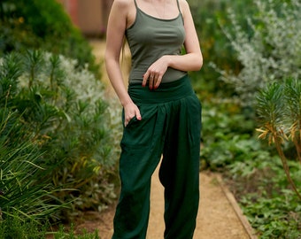 Ivy-Trousers/Pants,Side Pockets,Rayon,Casual,Meditation,Holiday,Harem Pants,Bohemian,Handmade,Ethical Fashion,Spring-Summer,Green