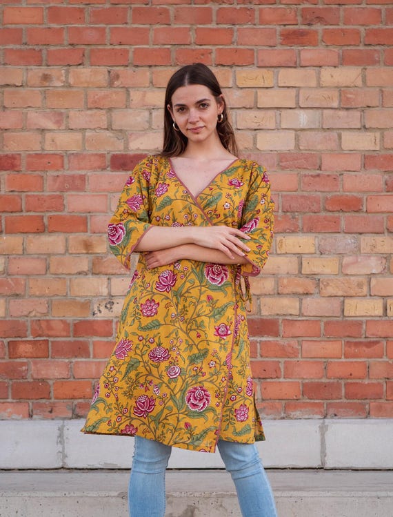 mustard yellow floral wrap dress Pretty Mustard Yellow Floral Print Dress - Floral Midi Wrap Dress