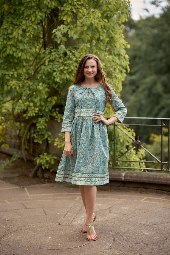 New Liana-tunic Dress,pure Cotton,hand Block Printed,bohemian,casual-occasional,holiday,summer,blue,green,handcrafted,ethical  Fashion - Etsy