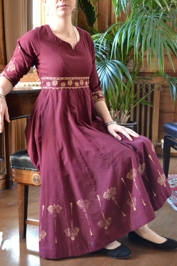 Nieuwe Padma Anarkali jurk puur katoen bordeauxrood paars rood bloemen boho occasioneel handblok gedrukt ethische mode handgemaakt panelen Etsy Nederland