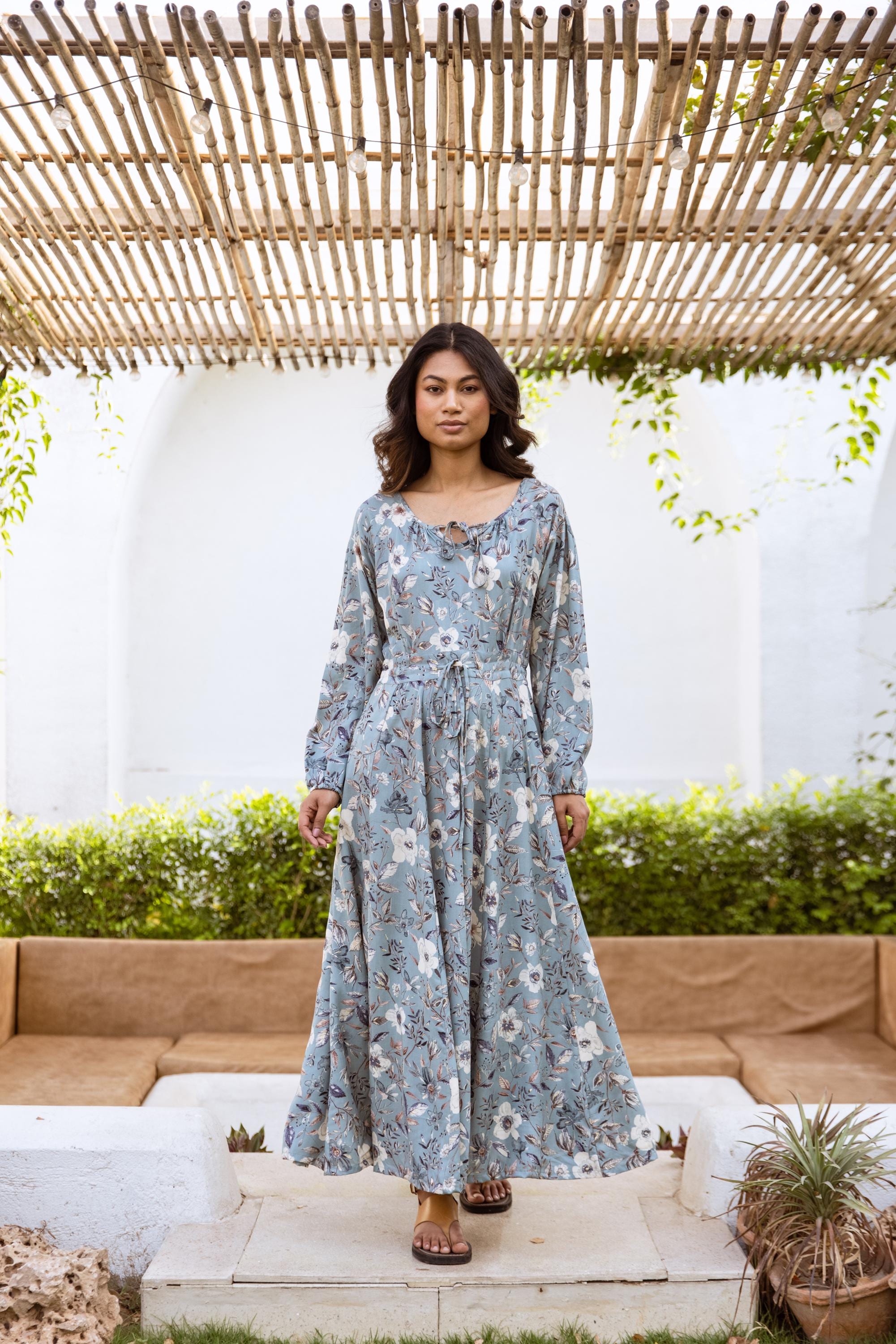Anemone-bohemian Maxi Dress,hand Printed,rayon,floral,duck Egg Anemone-bohemian Maxi Dress,hand Printed,rayon,floral,duck Egg
