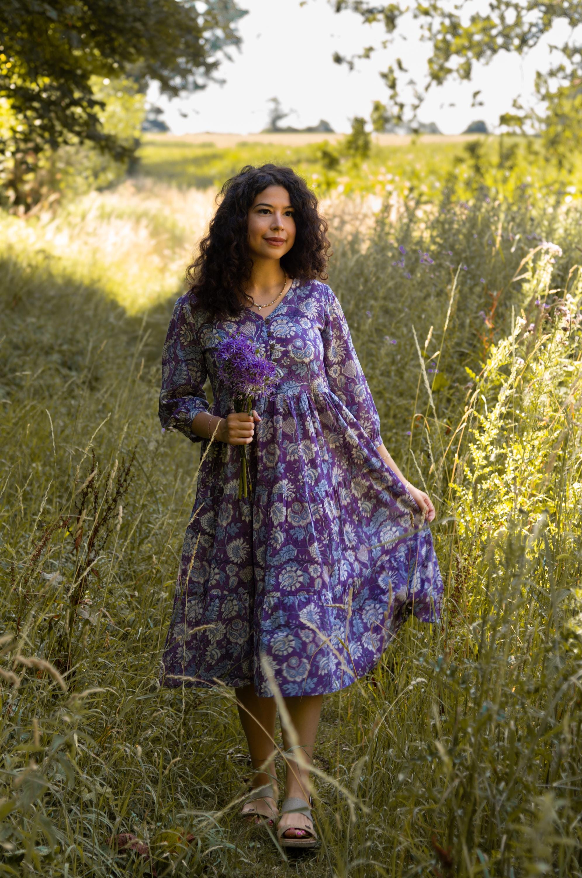 New Floria-Bohemian Dress New Floria-bohemian Dress,hand Block Printed Cotton,casual,occasional,pure  Cotton,handcrafted,ethical Fashion,floral,purple,summer - Etsy