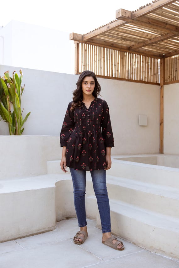 New Monsoon Garden Tunic Shirt,pure Cotton,hand Printed