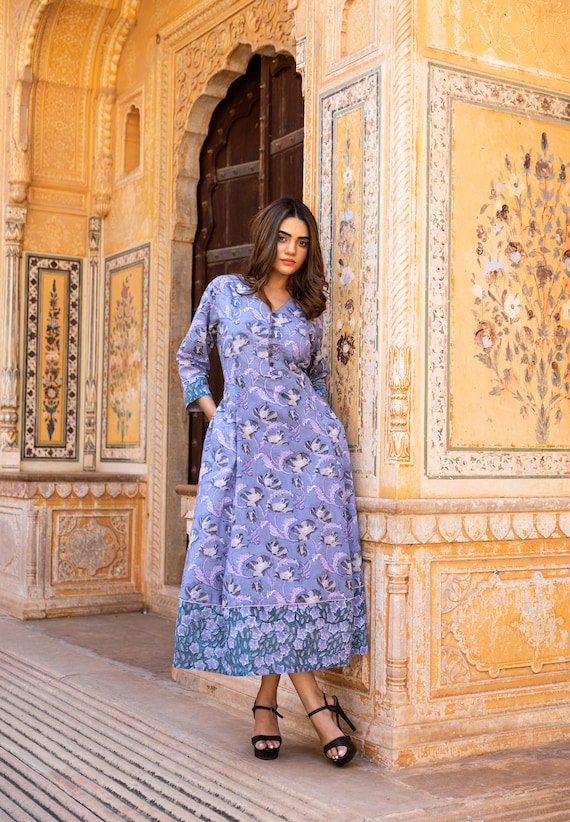 Nirmala-dress,calf Length,hand Block Printed,bohemian,floral,lilac,blue ,casual,occasional,handmade,ethical Fashion,panelled - Etsy Hong Kong Nirmala-dress,calf Length,hand Block Printed,bohemian,floral,lilac,blue ,casual,occasional,handmade,ethical Fashion,panelled - Etsy Hong Kong