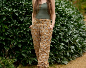 Lana-Trousers/Pants,Side Pockets,Hand Block Printed,Casual,Meditation,Holiday,Harem Pants,Bohemian,Handmade,Ethical Fashion,Spring-Summer