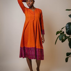 open lace back dress Auburn Blue and Orange Short Sleeve A Line Dress — Vive La Fête main image 1