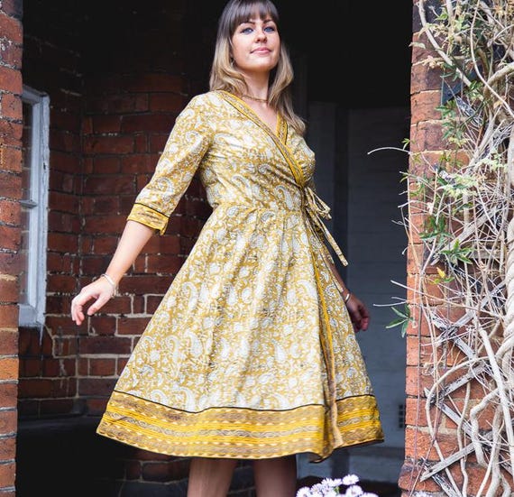 New Dhara Anarkali Dress,pure Cotton,bohemian,floral,wrap Dress,casual,occasional,mustard  Yellow,white,handcrafted,ethical Fashion,panelled - Etsy New Zealand