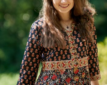 【近年モデル】 サラマリカ Cotton Block Pattern Dress New Samsara Dress,pure Cotton,hand Block Printed,bohemian