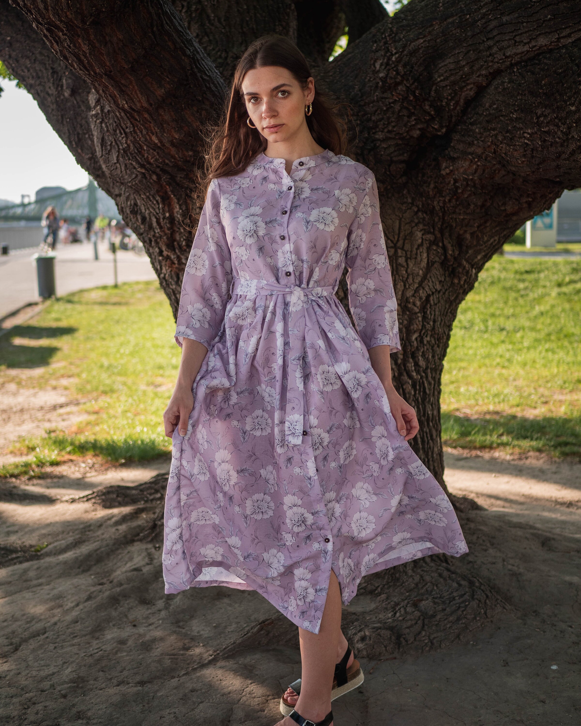 Peony Button Down Dress,pure Cotton,bohemian,casual
