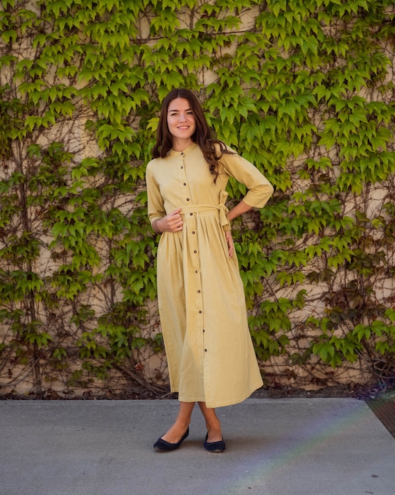 Mustard yellow cheap button down dress