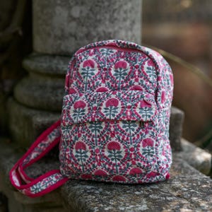 New Silene Hand Block Printed Mini Backpack,quilted,floral 