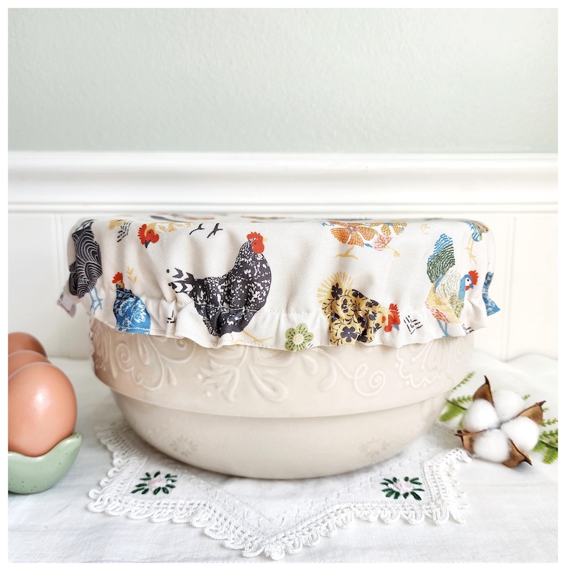 Sweet Chickens | Large | Cotton Bowl Cover | Lined | Proofing | Baking | Stand Mixer Cover | Reusable