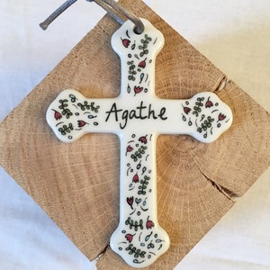 Large and medium-sized porcelain crosses with liberty style flowers, for communion cradle, baptism, profession, godfather godmother, birth