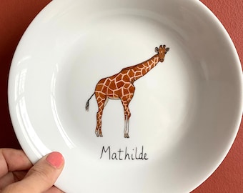 Children's plate with an animal, kangaroo, koala, wombat, Australian animals, personalized porcelain plate