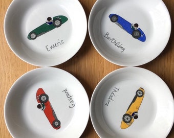 Vintage old racing car theme tableware, plate, egg cup, cup, customizable birthday tableware birth gift