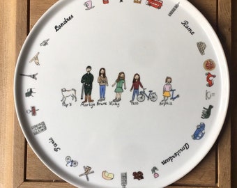 Plat à tarte en porcelaine "passions de famille", cadeau de mariage, anniversaire, grand-mère, gd-père, parents, déménagement, villes, pays