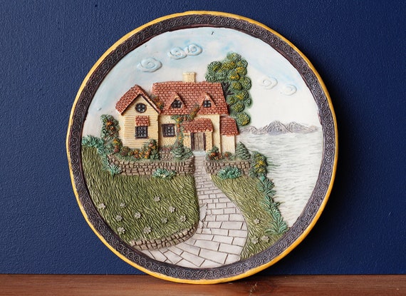 Vintage Cottage Decorative Plate 3 D High Relief Country Etsy