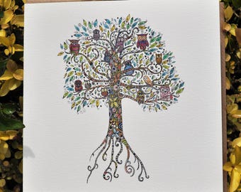 Owl Tree Greeting card 6x6''