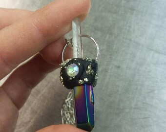 Rainbow Aura Quartz with pyrite and rock crystal