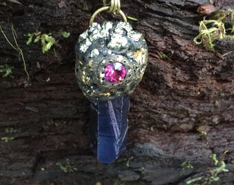 Rainbow Aura Quartz with pyrite and gold leaf