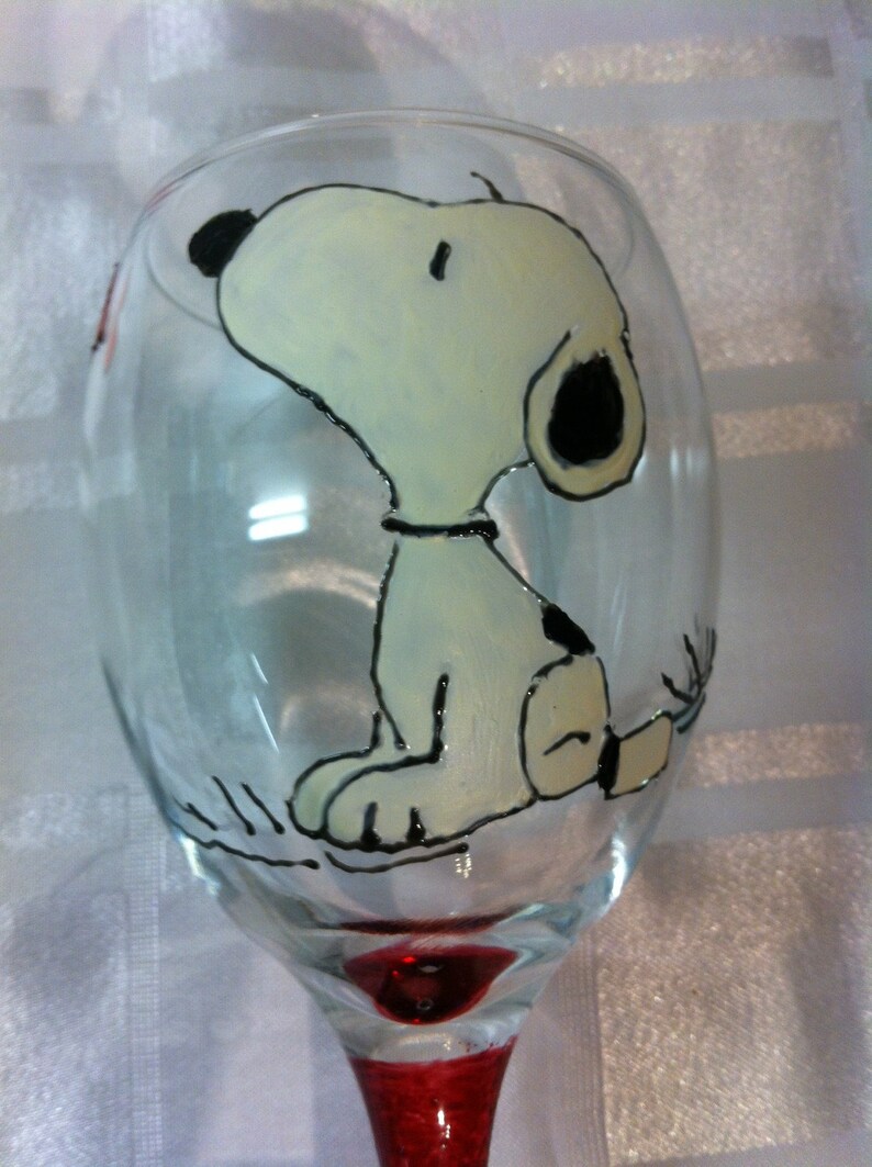Snoopy Large Hand Painted Wine Glass Etsy