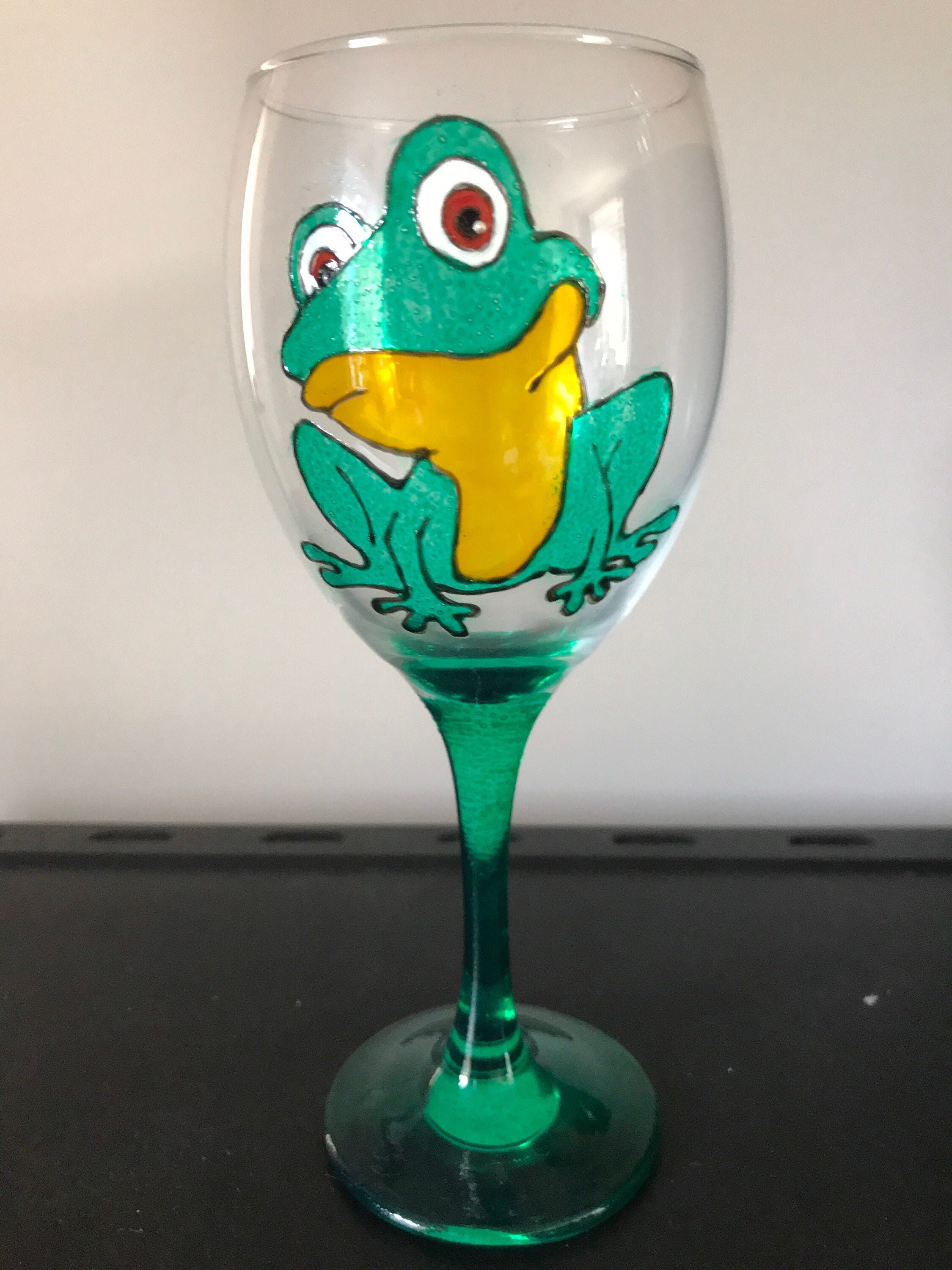 Cute Green Frog Large Wine Hand Painted Wine Glass Etsy