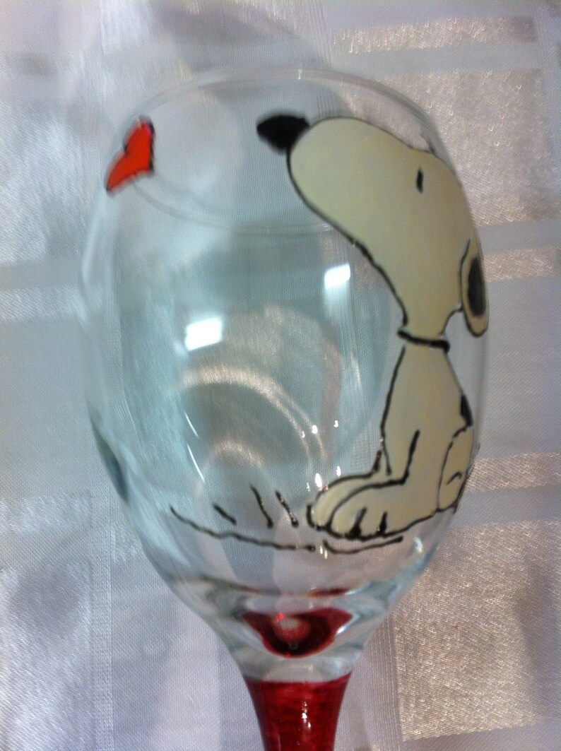 Snoopy Large Hand Painted Wine Glass Etsy