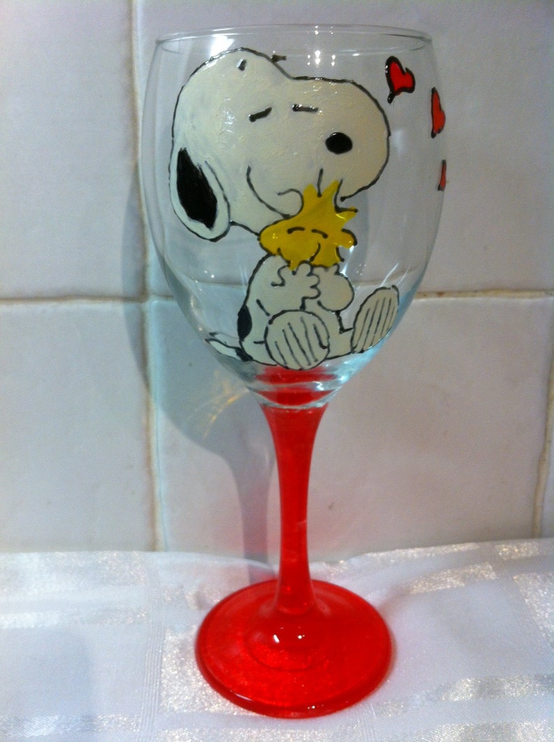 Snoopy & Woodstock Valentine Hand Painted Large Wine Glass Etsy