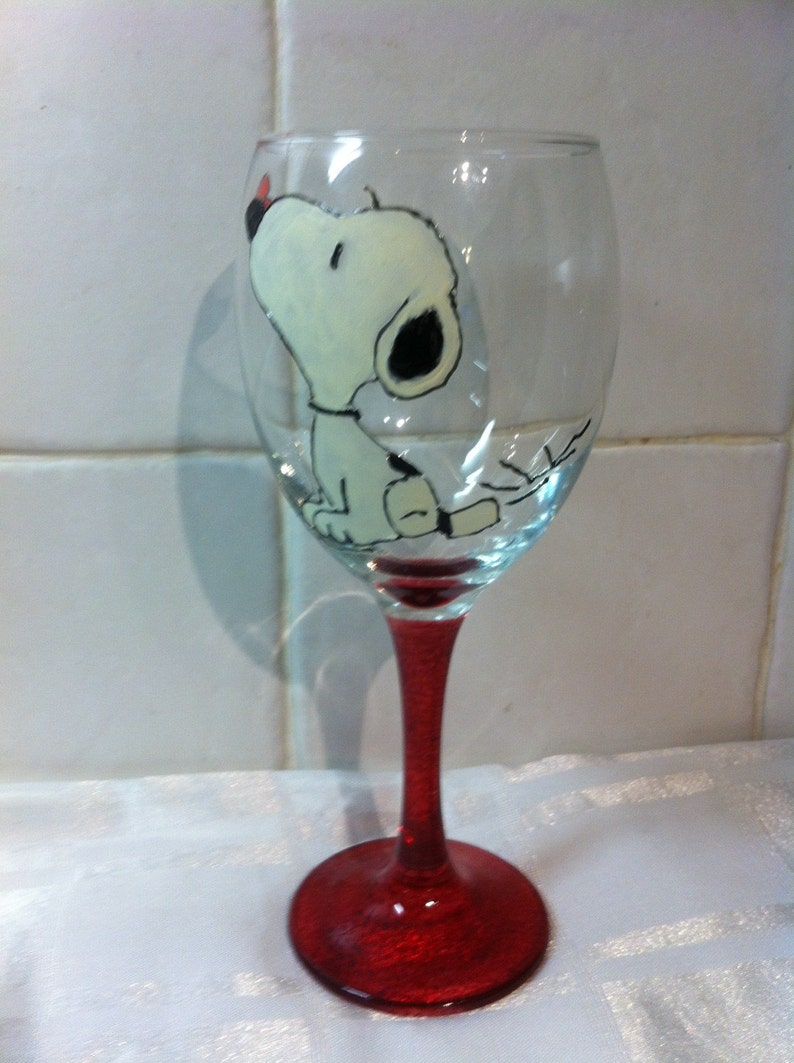 Snoopy Large Hand Painted Wine Glass Etsy