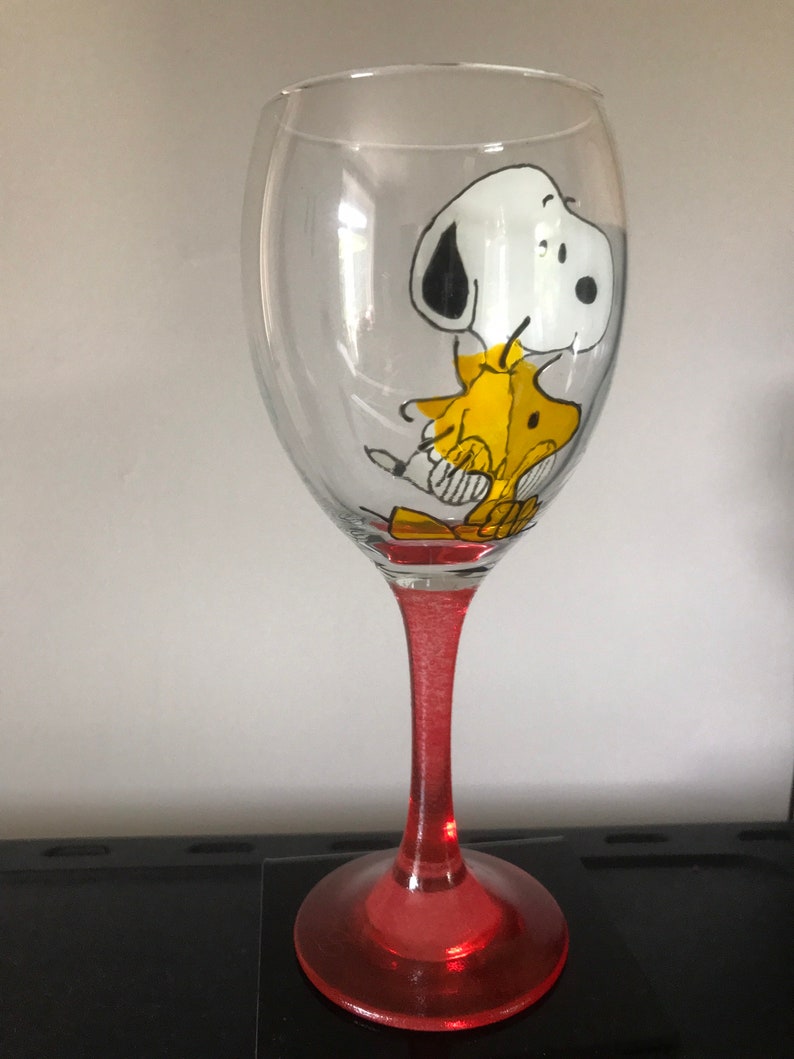 Snoopy and Woodstock Large Hand Painted Wine Glass with Hand Etsy
