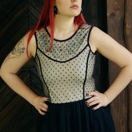 M size black tulle polka shops dot lace up sides corset prom dress