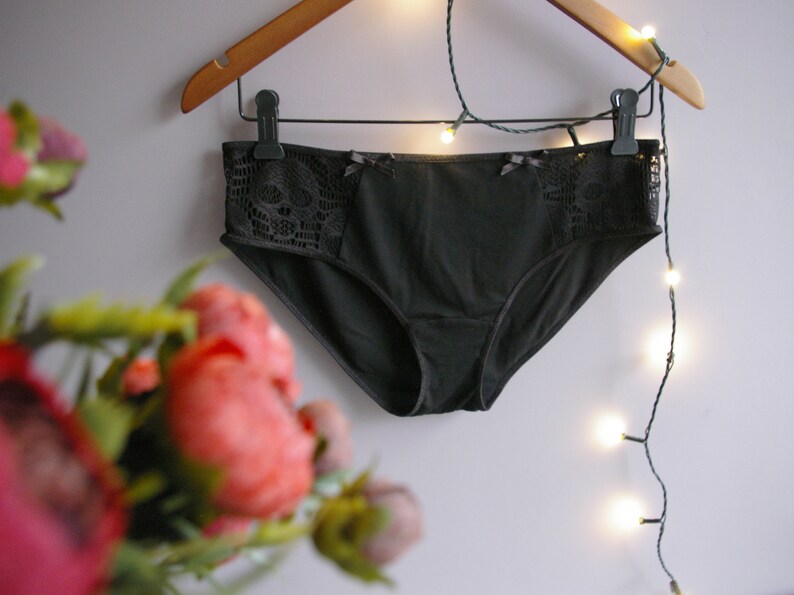 Black Skull Lace Cotton Jersey Panties Etsy UK