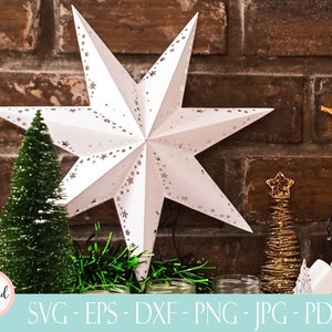 3D Paper Star Printable Template, SVG Star Cut Files, DXF Files