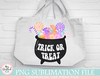 Trick or Treat PNG, Halloween Designs, kids Halloween png, Bag of treats, Funny halloween png, Witch Cauldron, Sublimation Designs Downloads