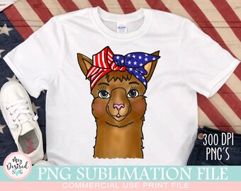 Patriotic Llama PNG, 4th of July Llama PNG, Independence Day, 4th of July Shirt, American Flag, Clipart, PNG Designs, Sublimation Design