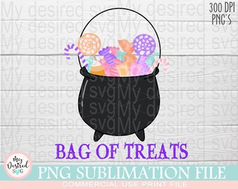 Bag of Treats Png, Candy Cauldron png, Halloween Designs, Spooky Vibes, cute halloween Png, Girls Halloween candy bucket Sublimation Design