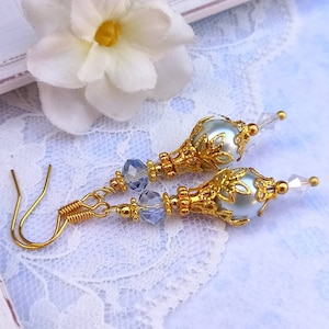 Light blue pearl earrings, Victorian style pale blue earrings, pastel blue vintage style earrings, light turquoise earrings for wedding