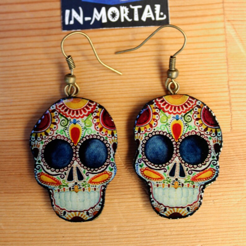 Sugar Skull Mexican Earrings Dia de muertos earrings Mexican Calaveras Earrings