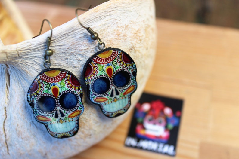 Sugar Skull Mexican Earrings Dia de muertos earrings Mexican Calaveras Earrings