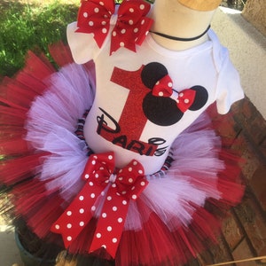 Minnie Mouse Birthday Tutu Outfit Dress Set Handmade Red Black and White ANY Age QUICK SHIP image 2
