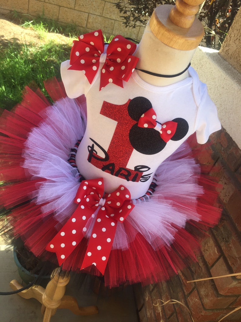 Minnie Mouse Birthday Tutu Outfit Dress Set Handmade Red Black and White ANY Age QUICK SHIP image 2